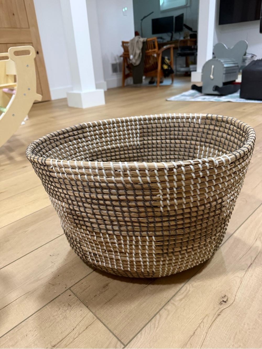 Crate&Barrel Woven Basket White Gray